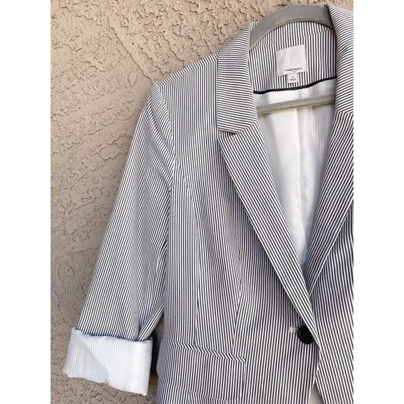 HALOGEN Blue & White Striped Pinstripe Stretch Cotton Suit Jacket Blazer - Picture 5 of 10
